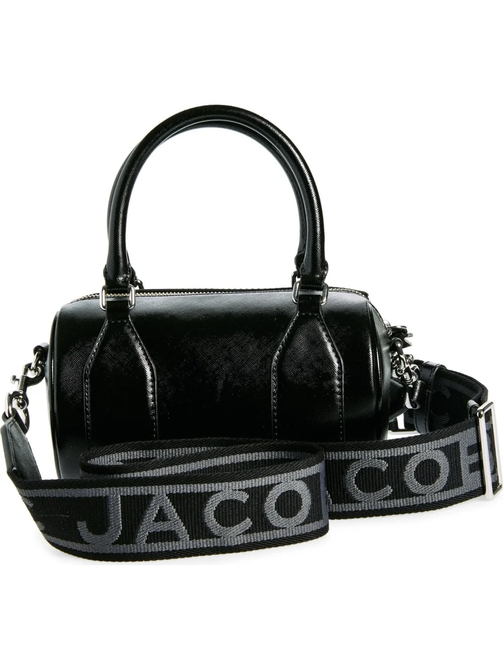 Marc Jacobs Black Leather Barrel Satchel with Logo Strap